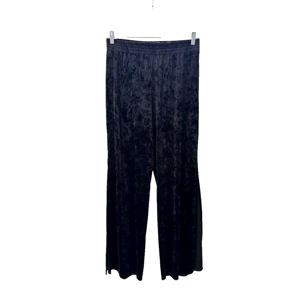 Three Eighty‎ Two Women's L Pants Black Crushed Velvet Slit Boho Whimsigoth